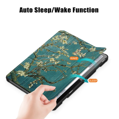 Teal magnetic 3-fold tablet case with gold floral print and front viewing stand