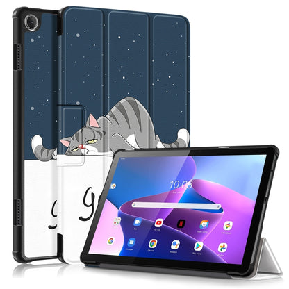 Magnetic 3-fold tablet case with blue night-sky design and cat illustration