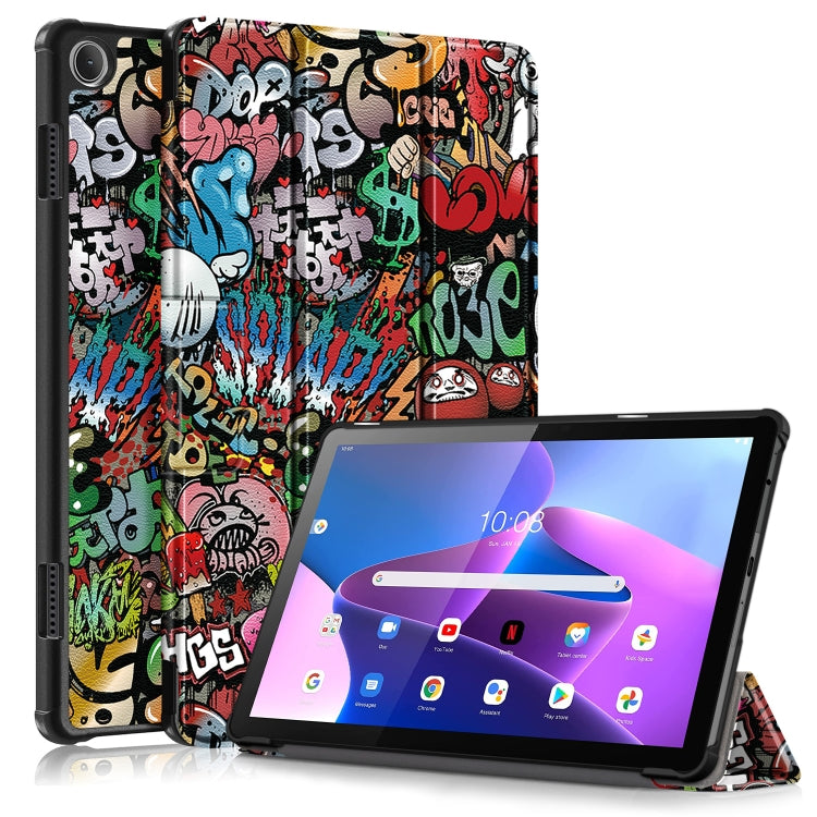 Magnetic 3-fold tablet case with colorful graffiti print and foldable viewing stand