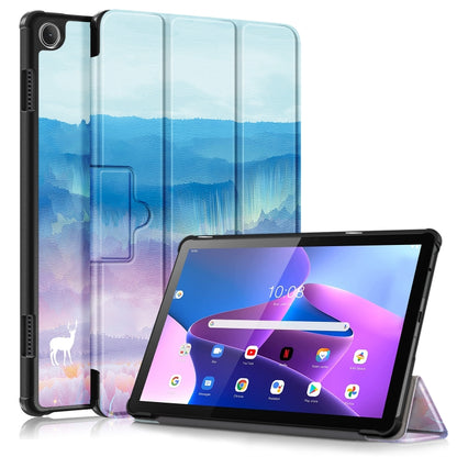 Magnetic folding tablet case with blue mountain landscape and front kickstand for 10.1-inch tablet