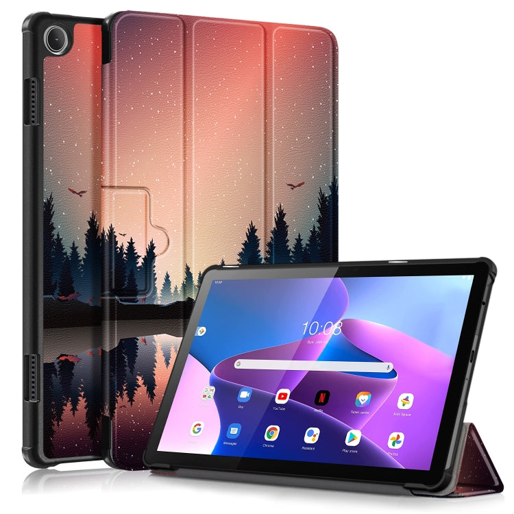 Magnetic folding tablet case with red sunset forest design and front kickstand for 10.1-inch tablet