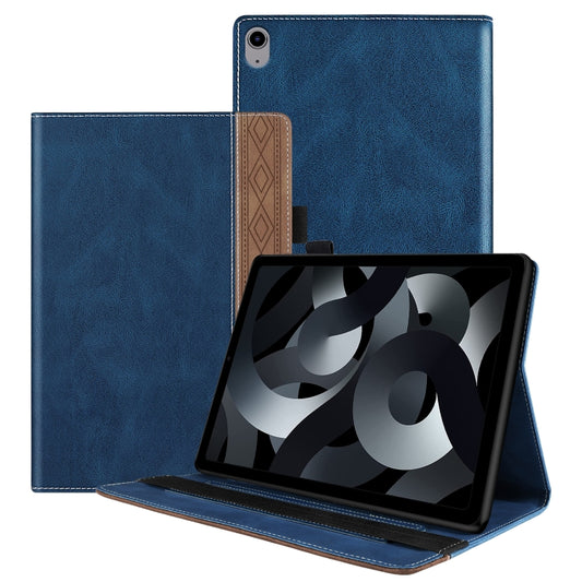 Royal blue tablet leather folio case with patterned side band, front cover open