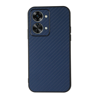 Blue carbon-fiber texture PU phone case with dual camera cutouts for Nord 2T