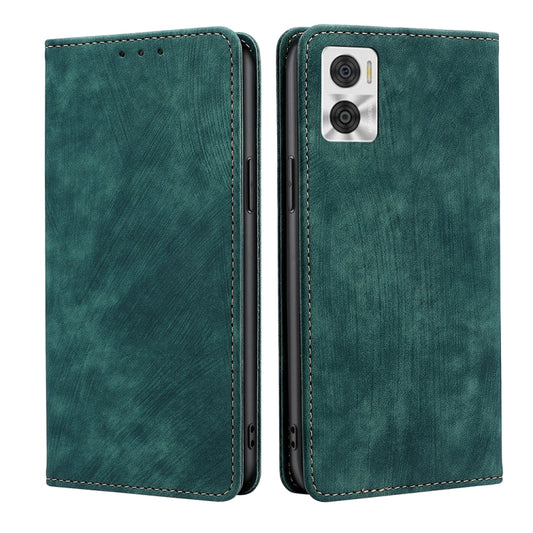Green magnetic wallet phone case with stitched edges, flip cover, and camera cutout