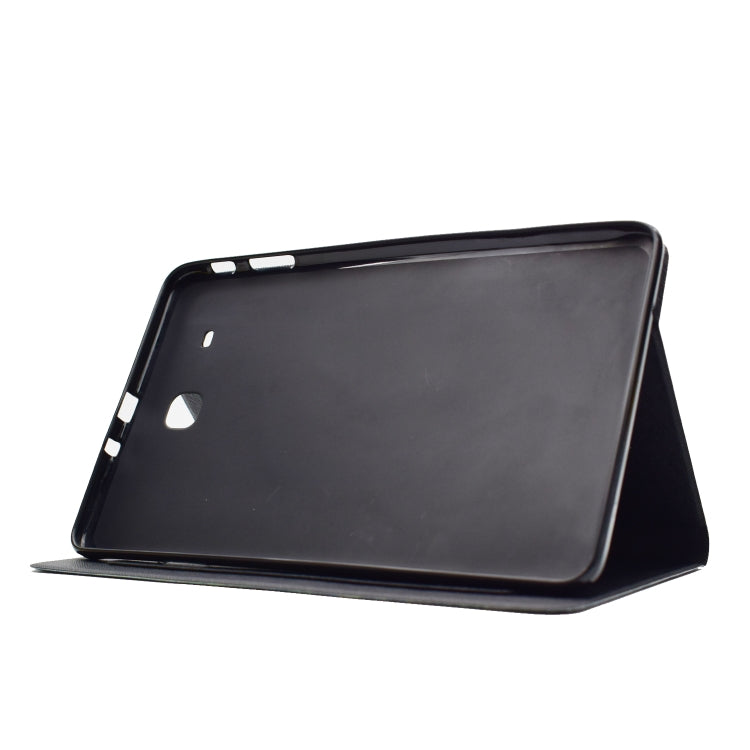 Black tablet folio case with stand position, showing device back opening.