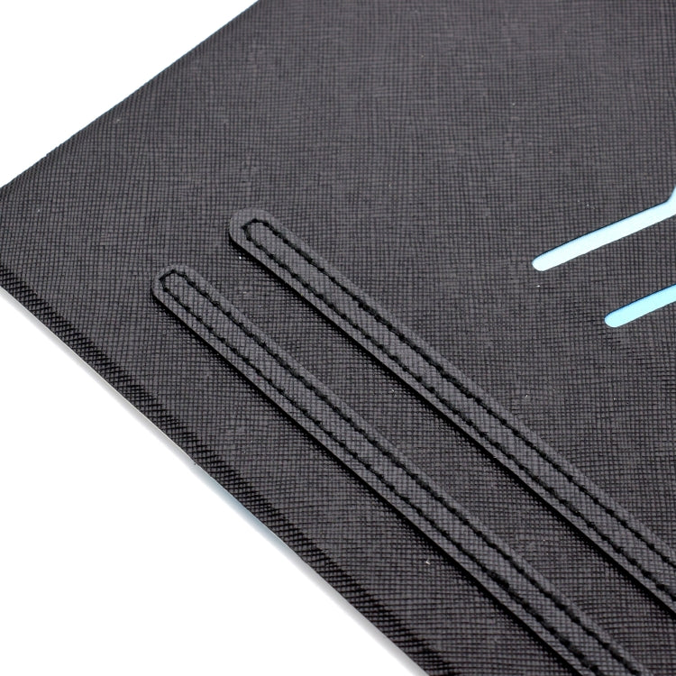 Black folio case insert with two long recessed grooves for cards or pen.