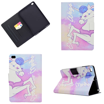 Unicorn tablet case with pen holder; front cover open and stand view