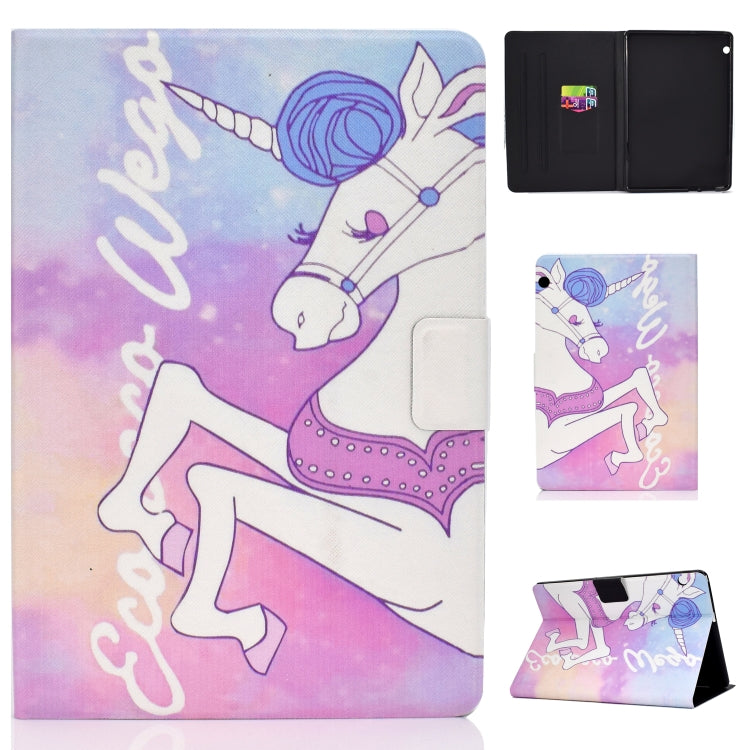 Unicorn folio tablet case with pen slot and sleep cover; hinge and back details