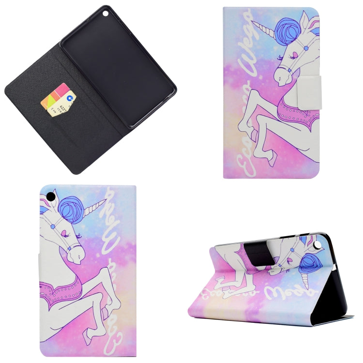 Unicorn printed tablet folio case with pen slot and black interior sleep cover