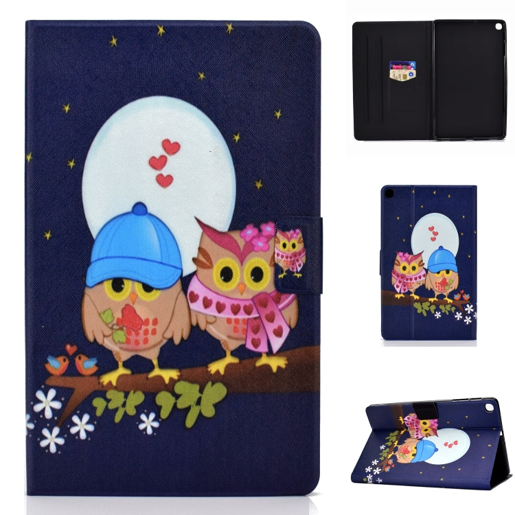 Tablet folio case with close-up owl and moon artwork, folio cover with internal pocket.