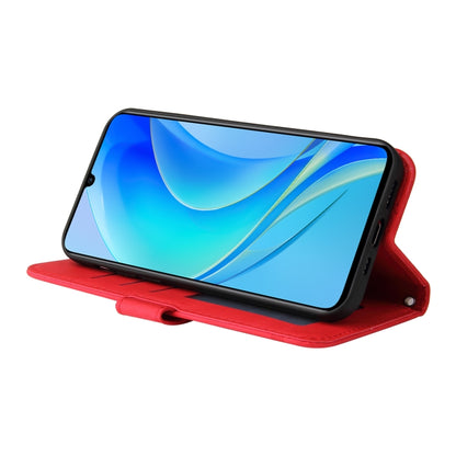 Red leather folio phone case with built-in kickstand for viewing