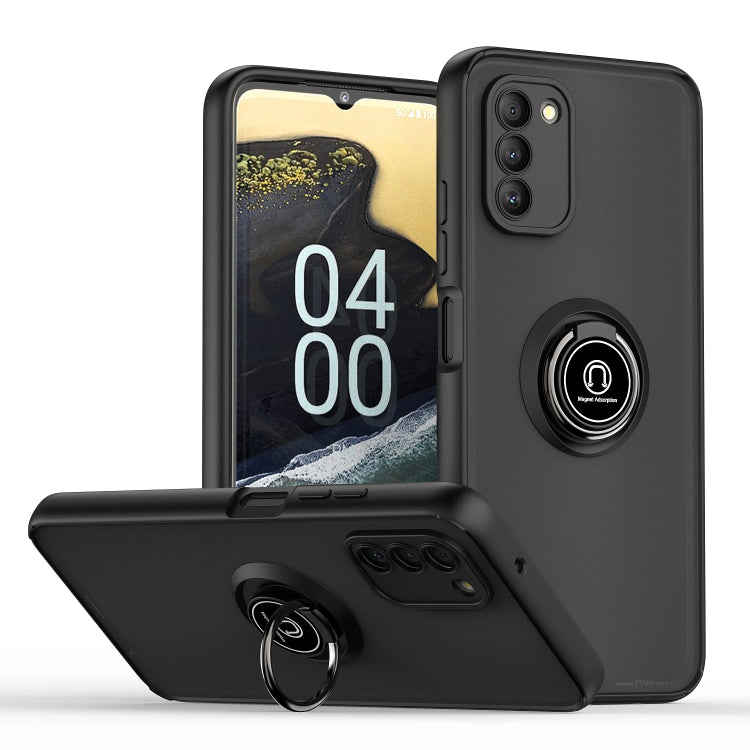 Black TPU+PC phone case with built-in ring holder and side protection