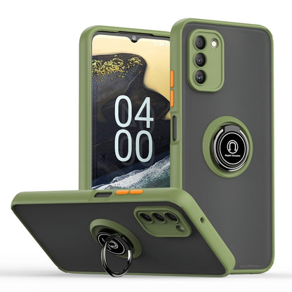Green TPU+PC phone case with ring holder and camera cutouts