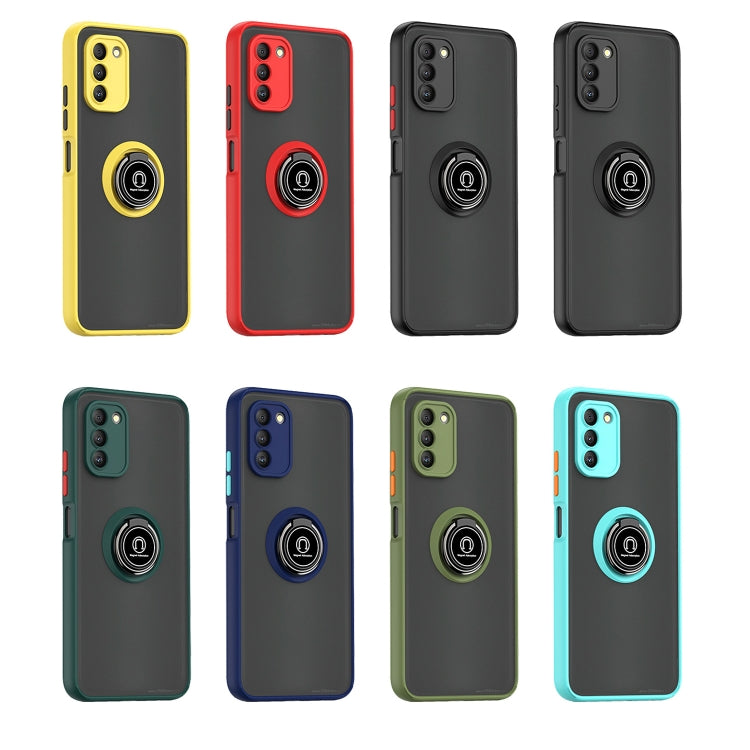 Multi-color set of phone cases with circular ring holder and camera cutouts