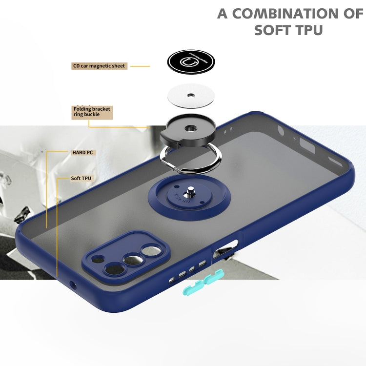 Blue phone case with ring stand on the back, soft TPU and hard PC design