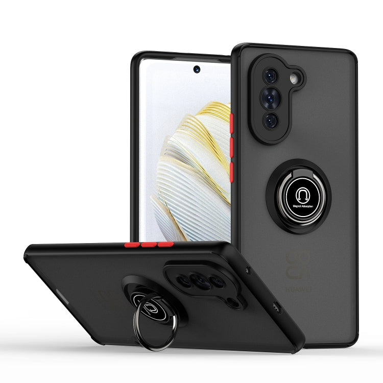 Black TPU+PC phone case with ring holder and red side accents