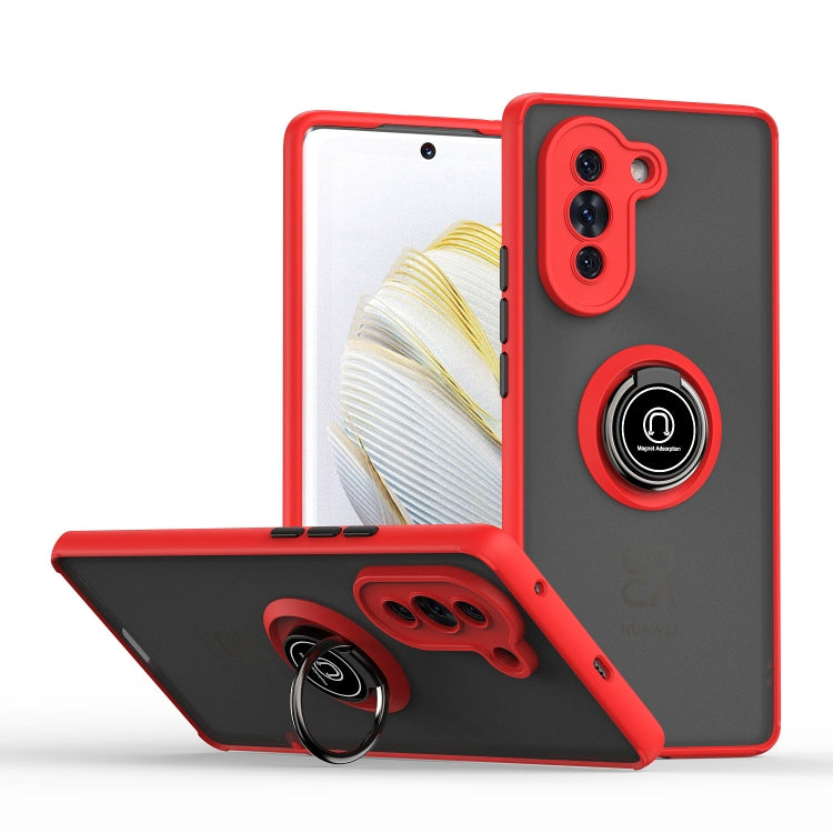 Red TPU+PC phone case with ring holder and camera cutouts