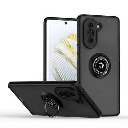 Black TPU+PC phone case with ring holder and raised camera protection