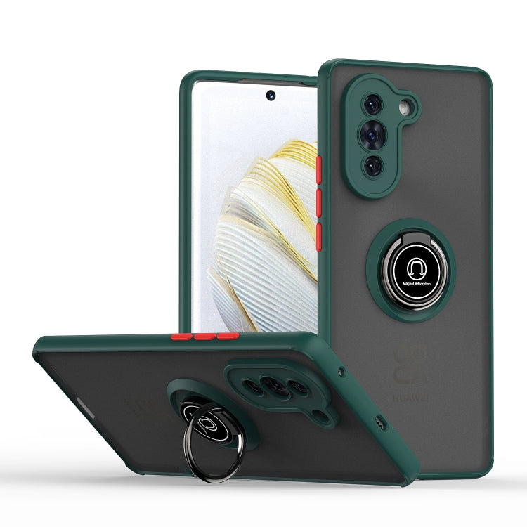 Dark green TPU+PC phone case with ring holder and camera cutouts