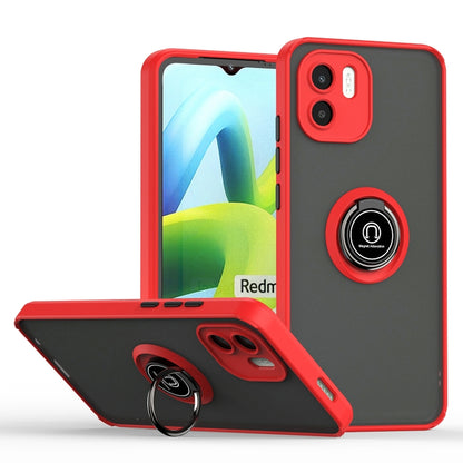 Red TPU/PC phone case with ring holder, camera cutouts, and folding kickstand