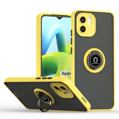 Phone case with ring holder, yellow TPU frame and dark back, for protection