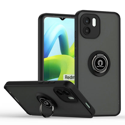 Phone case with ring holder, black TPU frame and dark back, durable protection