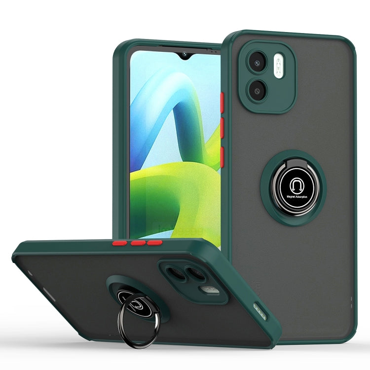 Phone case with ring holder, dark green TPU frame and dark back, phone protection