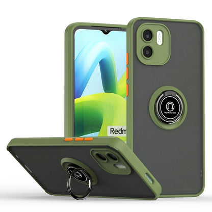 Phone case with ring holder, green TPU frame and dark back, sturdy daily protection