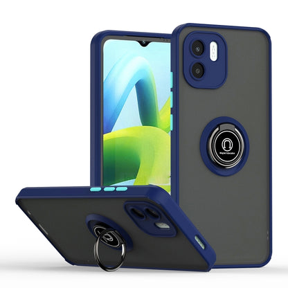 Phone case with ring holder, royal blue TPU frame and dark back, all-around cover