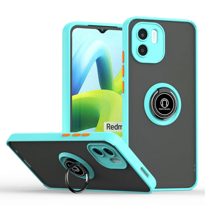 Phone case with ring holder, sky blue TPU frame and dark back, secure fit
