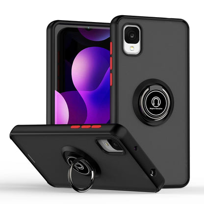 Phone case with ring holder, black TPU frame and dark back, slim protective cover