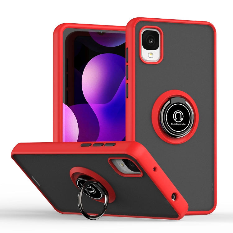 Phone case with ring holder, red TPU frame and dark back, protective everyday case