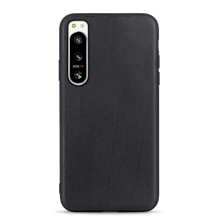 Lambskin leather phone case for Sony Xperia 5 IV, black textured back with camera cutout.