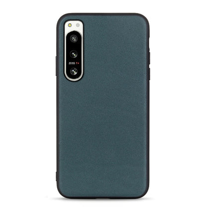 Lambskin leather phone case for Sony Xperia 5 IV, green textured back with camera cutout.