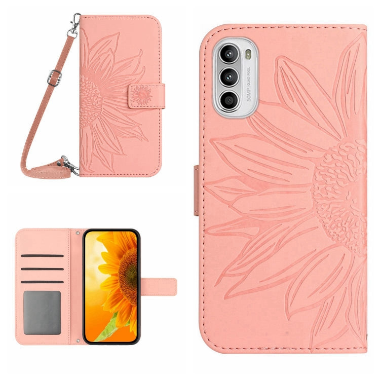 Skin Feel Sun Flower Pattern Flip Leather Phone Case with Lanyard, For Motorola Moto G82 5G/G52 4G/G71S, For Motorola Moto G100, For Motorola Moto G200 5G