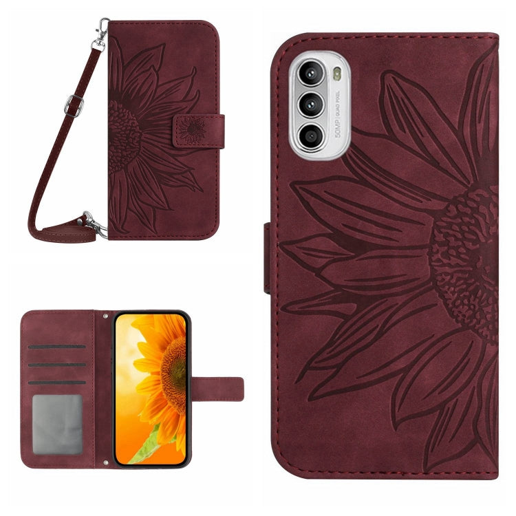 Skin Feel Sun Flower Pattern Flip Leather Phone Case with Lanyard, For Motorola Moto G82 5G/G52 4G/G71S, For Motorola Moto G100, For Motorola Moto G200 5G