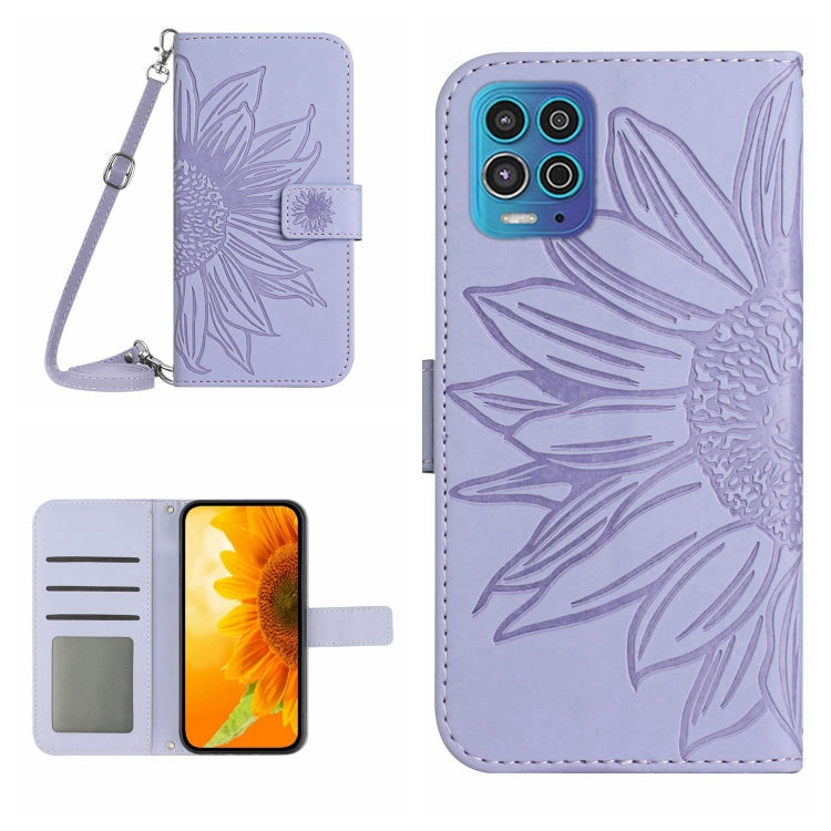 Skin Feel Sun Flower Pattern Flip Leather Phone Case with Lanyard, For Motorola Moto G82 5G/G52 4G/G71S, For Motorola Moto G100, For Motorola Moto G200 5G