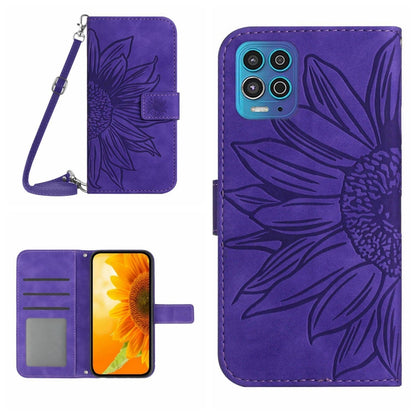 Skin Feel Sun Flower Pattern Flip Leather Phone Case with Lanyard, For Motorola Moto G82 5G/G52 4G/G71S, For Motorola Moto G100, For Motorola Moto G200 5G