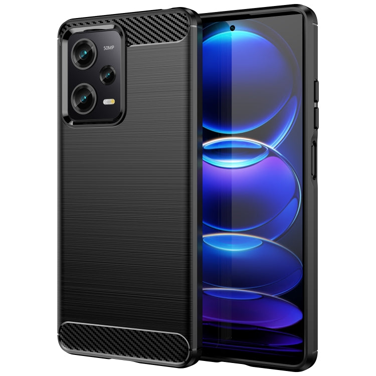 Brushed carbon-fiber TPU phone case in dark gray/black with camera cutouts