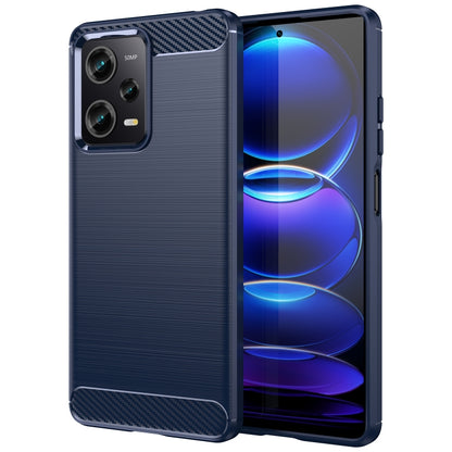 Brushed TPU phone case in blue-gray with carbon-fiber accents and camera cutouts