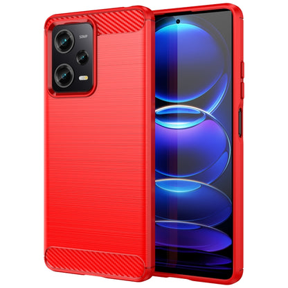 Brushed TPU phone case in red with carbon-fiber accents and camera cutouts