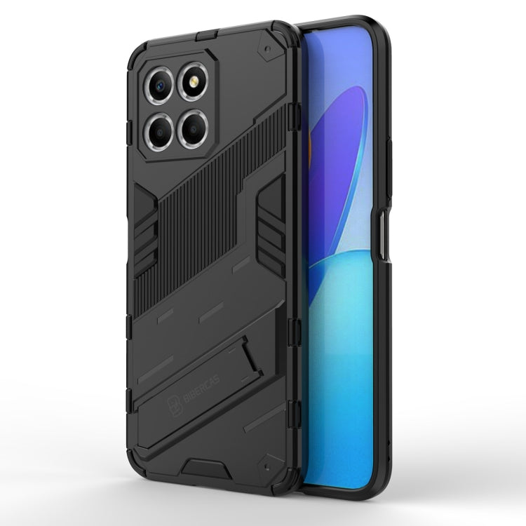 Punk armor phone case with holder, black rugged back cover for phone