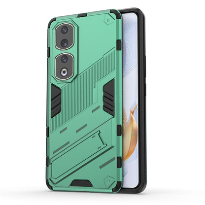 Teal rugged phone case with shockproof armor design and dual camera cutouts