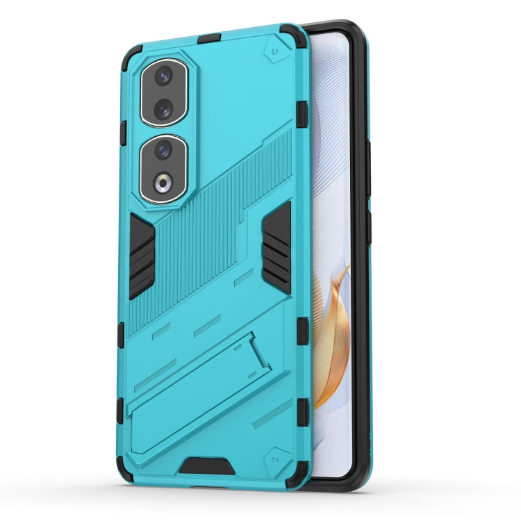 Teal rugged phone case with shockproof armor design and dual camera cutouts