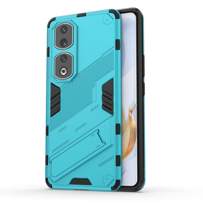 Teal rugged phone case with shockproof armor design and dual camera cutouts