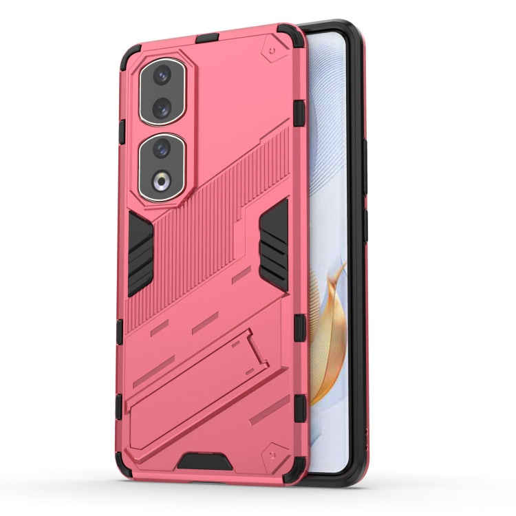 Pink rugged phone case with shockproof armor design and dual camera cutouts