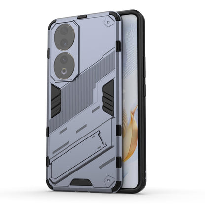 Gray rugged phone case with shockproof armor design and dual camera cutouts