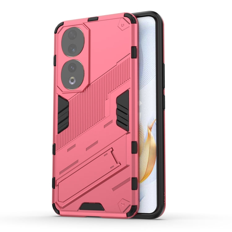 Punk armor phone case with holder, pink rugged PC TPU shell with camera cutouts