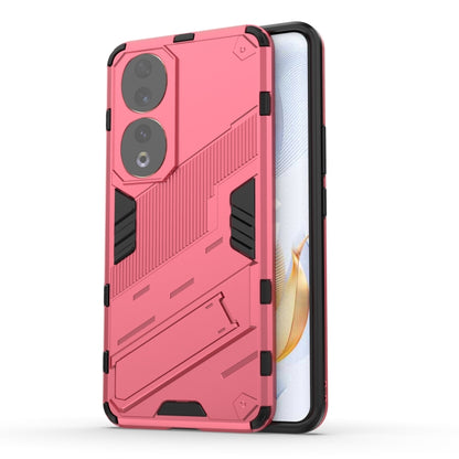Punk armor phone case with holder, pink rugged PC TPU shell with camera cutouts