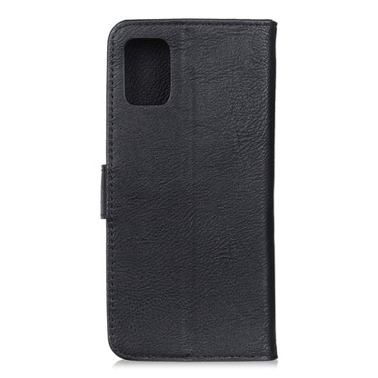 Black cowhide-texture leather phone case with cutout for camera and flip cover